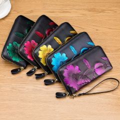 Fashion Personality Bauhinia Cowhide Handbag Women's Long Wallet Genuine Leather Zipper Wallet RFID