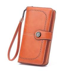 Vintage Wax Leather Wallet Women's Large Capacity Phone Bag