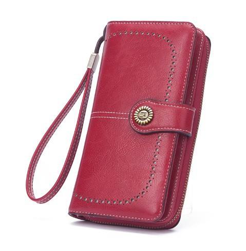 Vintage Wax Leather Wallet Women's Large Capacity Phone Bag