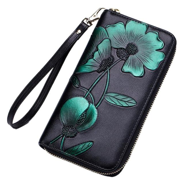 Fashion Personality Bauhinia Cowhide Handbag Women's Long Wallet Genuine Leather Zipper Wallet RFID