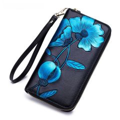Fashion Personality Bauhinia Cowhide Handbag Women's Long Wallet Genuine Leather Zipper Wallet RFID