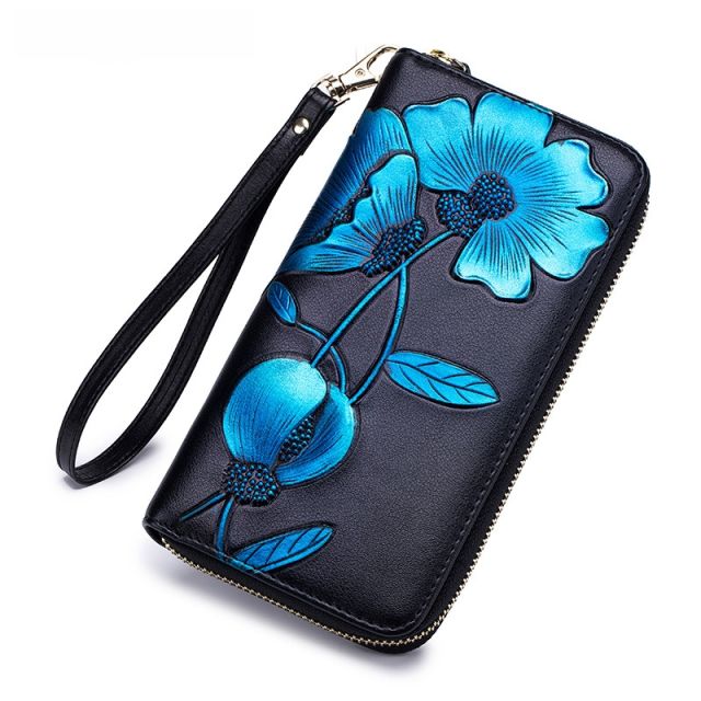Fashion Personality Bauhinia Cowhide Handbag Women's Long Wallet Genuine Leather Zipper Wallet RFID