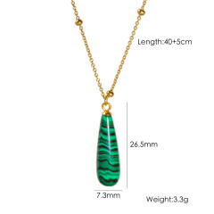 Simple drop shape natural stone pendant stainless steel chain necklace