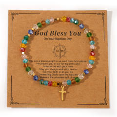 Fashion Easter Card Cross Quartet Iron Gallbladder Chain Color Crystal Bracelet for Girls