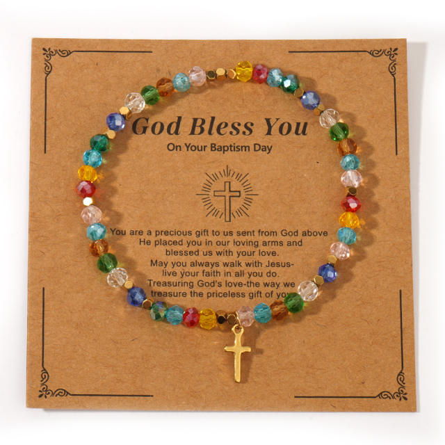 Fashion Easter Card Cross Quartet Iron Gallbladder Chain Color Crystal Bracelet for Girls