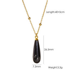 Simple drop shape natural stone pendant stainless steel chain necklace