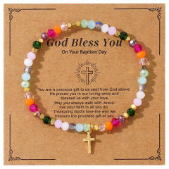Fashion Easter Card Cross Quartet Iron Gallbladder Chain Color Crystal Bracelet for Girls