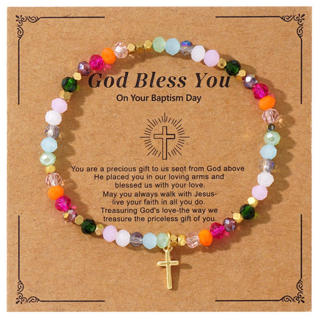 Fashion Easter Card Cross Quartet Iron Gallbladder Chain Color Crystal Bracelet for Girls