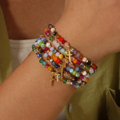 Fashion Easter Card Cross Quartet Iron Gallbladder Chain Color Crystal Bracelet for Girls