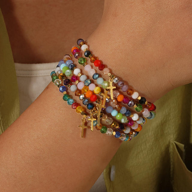 Fashion Easter Card Cross Quartet Iron Gallbladder Chain Color Crystal Bracelet for Girls