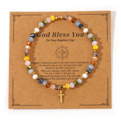 Fashion Easter Card Cross Quartet Iron Gallbladder Chain Color Crystal Bracelet for Girls