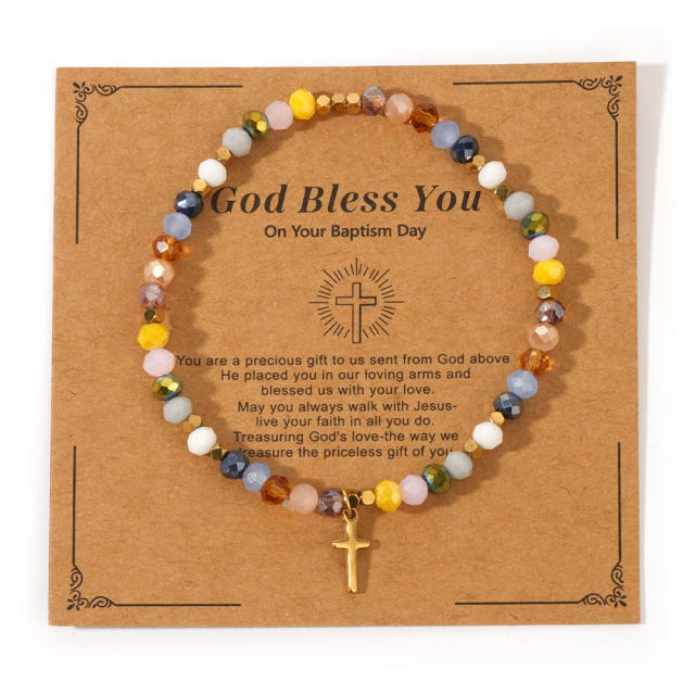 Fashion Easter Card Cross Quartet Iron Gallbladder Chain Color Crystal Bracelet for Girls