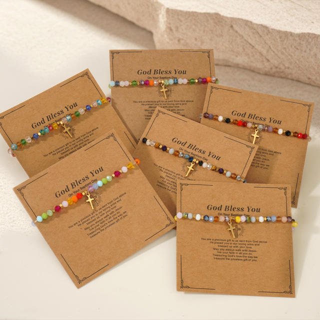 Fashion Easter Card Cross Quartet Iron Gallbladder Chain Color Crystal Bracelet for Girls