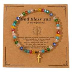 Fashion Easter Card Cross Quartet Iron Gallbladder Chain Color Crystal Bracelet for Girls