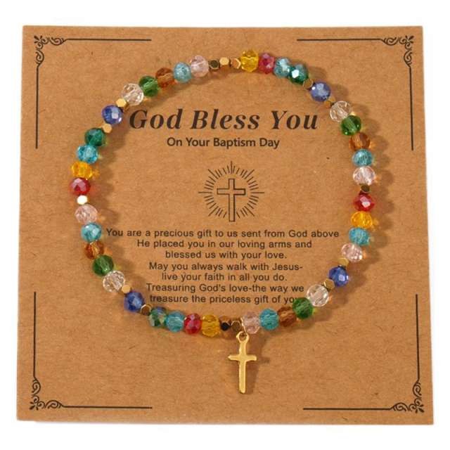 Fashion Easter Card Cross Quartet Iron Gallbladder Chain Color Crystal Bracelet for Girls