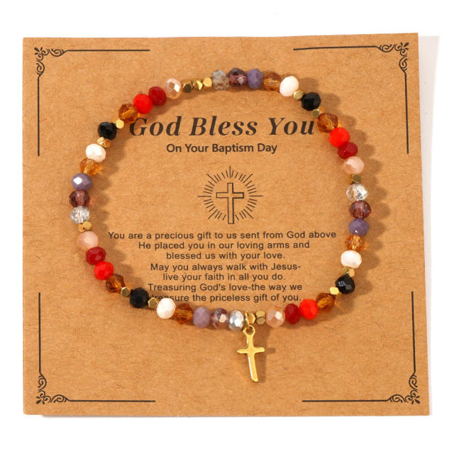 Fashion Easter Card Cross Quartet Iron Gallbladder Chain Color Crystal Bracelet for Girls