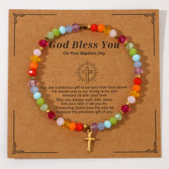 Fashion Easter Card Cross Quartet Iron Gallbladder Chain Color Crystal Bracelet for Girls