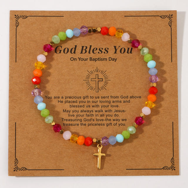 Fashion Easter Card Cross Quartet Iron Gallbladder Chain Color Crystal Bracelet for Girls