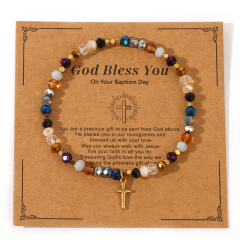 Fashion Easter Card Cross Quartet Iron Gallbladder Chain Color Crystal Bracelet for Girls