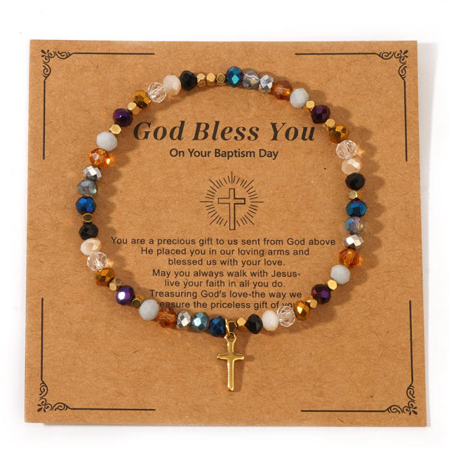 Fashion Easter Card Cross Quartet Iron Gallbladder Chain Color Crystal Bracelet for Girls