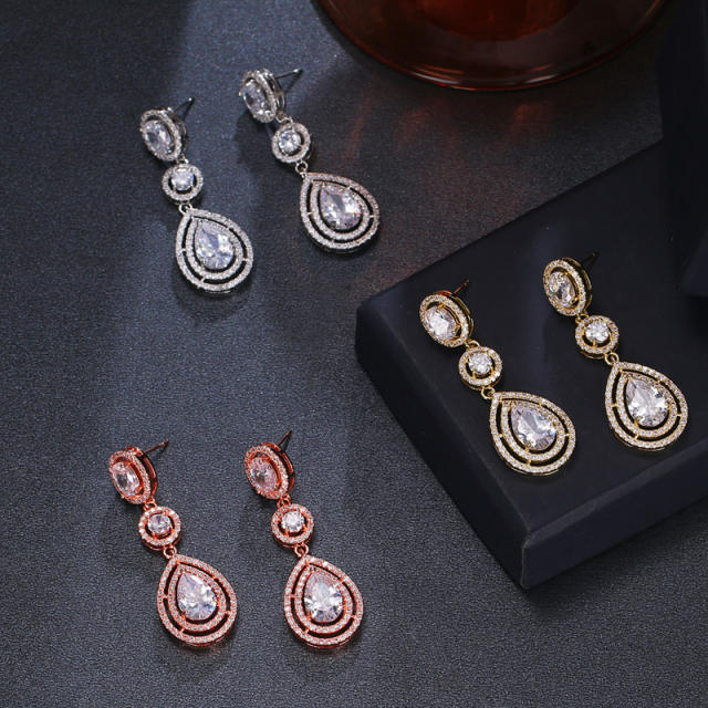 Exaggerated tassel hollow drop zircon earrings rose gold plating bridal wedding accessories earrings