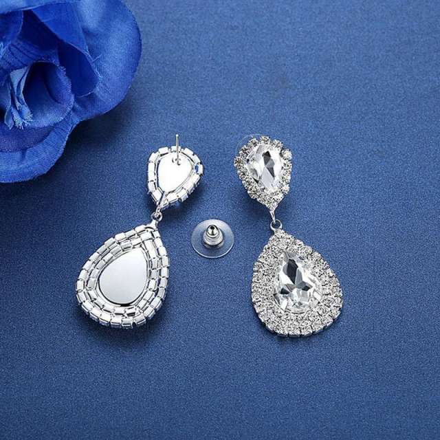 Personality hot bridal jewelry women's elegant full diamond water drop trend earrings