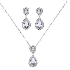 Classic water drop cubic zircon earrings necklace suit female wedding jewelry set