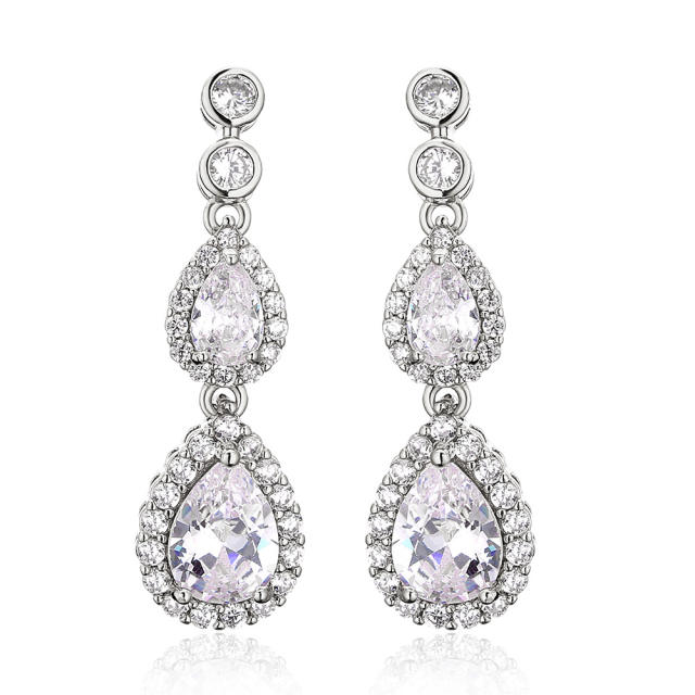 High quality AAA zircon drop earrings ladies temperament bridal long earrings