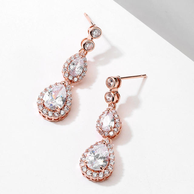 High quality AAA zircon drop earrings ladies temperament bridal long earrings