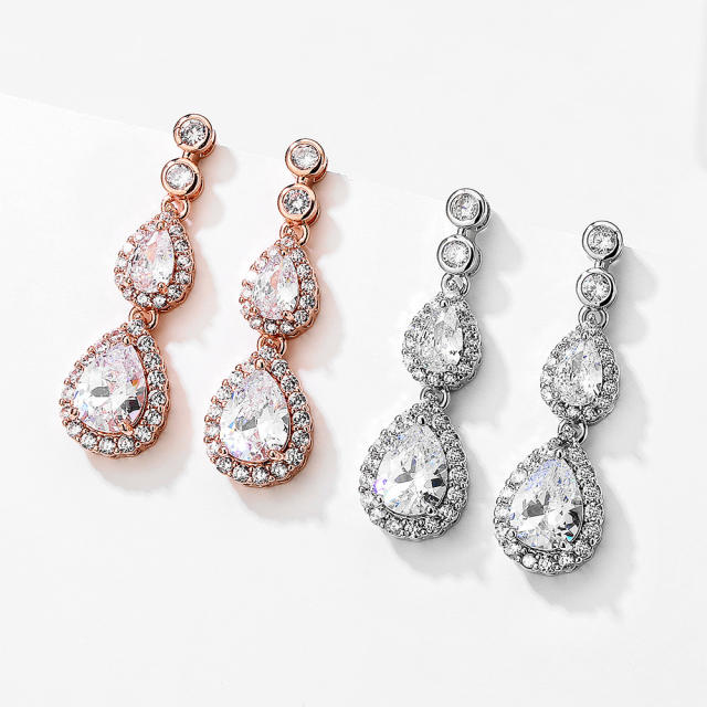 High quality AAA zircon drop earrings ladies temperament bridal long earrings