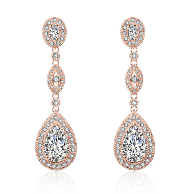 Classic Retro Long Water Drop Zircon Earrings Women's Elegant Bridal Party Dress Wedding Earrings