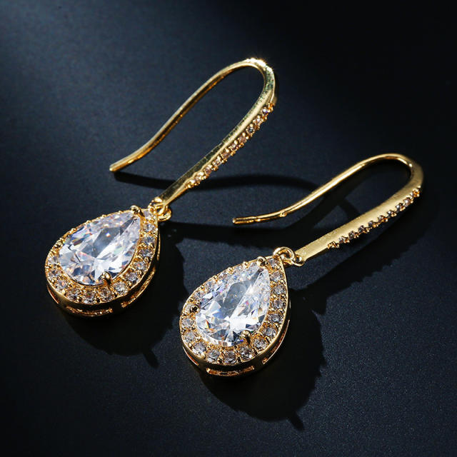 Korean fashion classic water drop earrings feminine style light luxury micro inlaid AAA zircon earrings