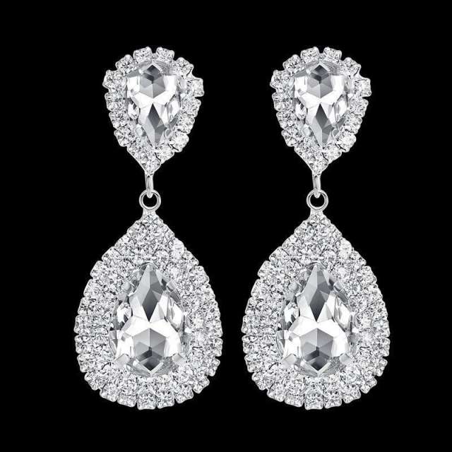 Personality hot bridal jewelry women's elegant full diamond water drop trend earrings
