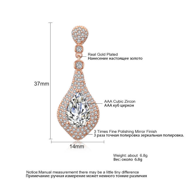 Elegant Light Luxury Heavy Industry Full Set Zircon Earrings Women's Fashion All-match Bridal Wedding Dress Earrings
