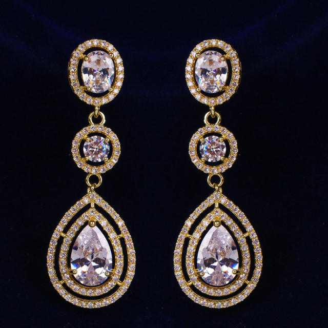 Exaggerated tassel hollow drop zircon earrings rose gold plating bridal wedding accessories earrings