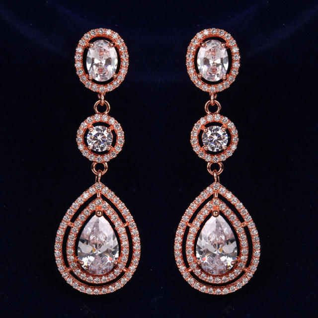 Exaggerated tassel hollow drop zircon earrings rose gold plating bridal wedding accessories earrings
