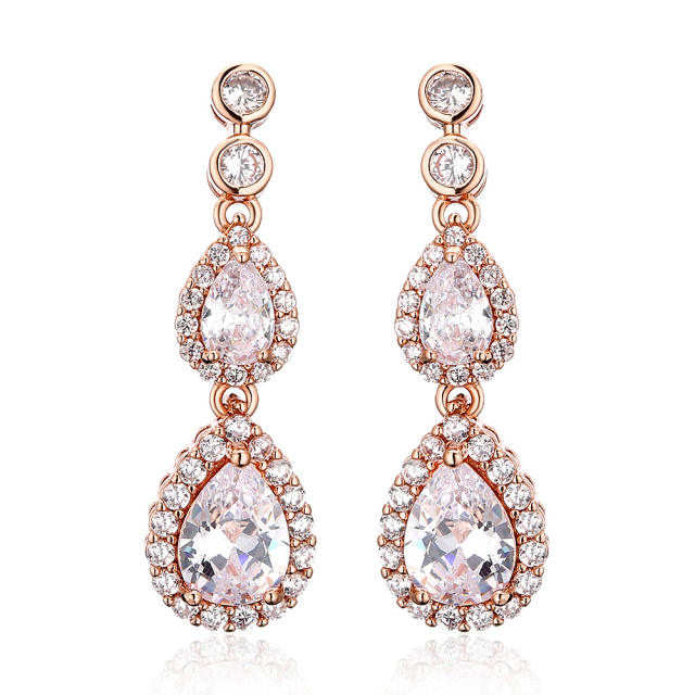 High quality AAA zircon drop earrings ladies temperament bridal long earrings