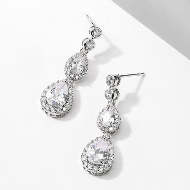 High quality AAA zircon drop earrings ladies temperament bridal long earrings