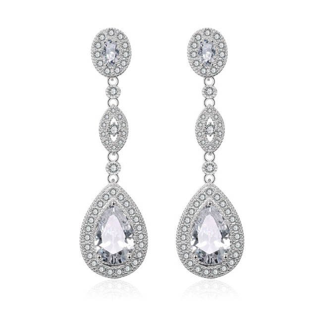 Classic Retro Long Water Drop Zircon Earrings Women's Elegant Bridal Party Dress Wedding Earrings