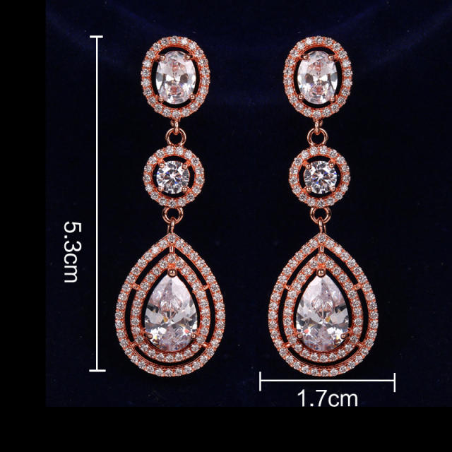Exaggerated tassel hollow drop zircon earrings rose gold plating bridal wedding accessories earrings