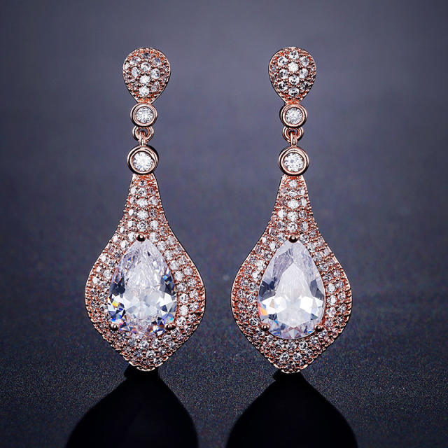 Elegant Light Luxury Heavy Industry Full Set Zircon Earrings Women's Fashion All-match Bridal Wedding Dress Earrings