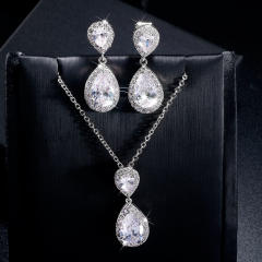 Classic water drop cubic zircon earrings necklace suit female wedding jewelry set