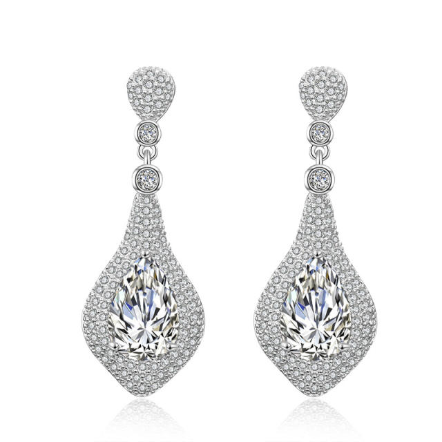 Elegant Light Luxury Heavy Industry Full Set Zircon Earrings Women's Fashion All-match Bridal Wedding Dress Earrings