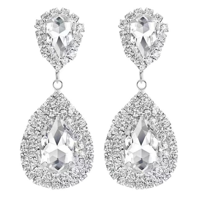Personality hot bridal jewelry women's elegant full diamond water drop trend earrings