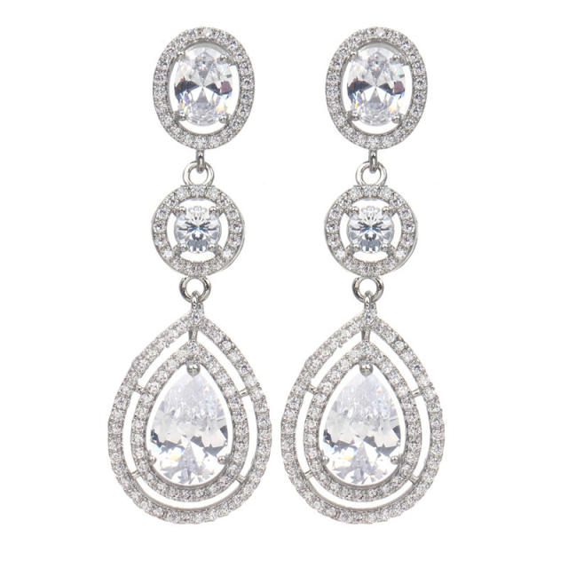 Exaggerated tassel hollow drop zircon earrings rose gold plating bridal wedding accessories earrings