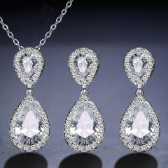 Classic water drop cubic zircon earrings necklace suit female wedding jewelry set