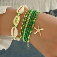 Summer Beach Holiday Bohemian Style Shell Rice Bead Bracelet Starfish Pendant 7-piece Set