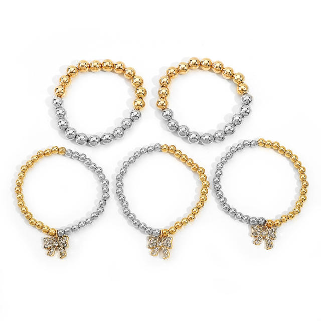 Creative Color-matching Bead Bracelet suit Distinctive Diamond bow charm Bracelet for Women