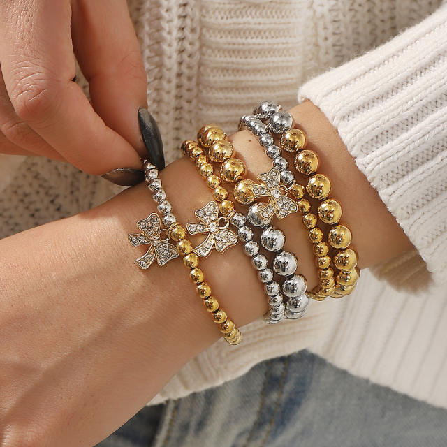 Creative Color-matching Bead Bracelet suit Distinctive Diamond bow charm Bracelet for Women