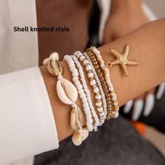 Summer Beach Holiday Bohemian Style Shell Rice Bead Bracelet Starfish Pendant 7-piece Set